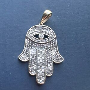 Elegant Diamond Gold and Silver Hamsa Pendant Necklace